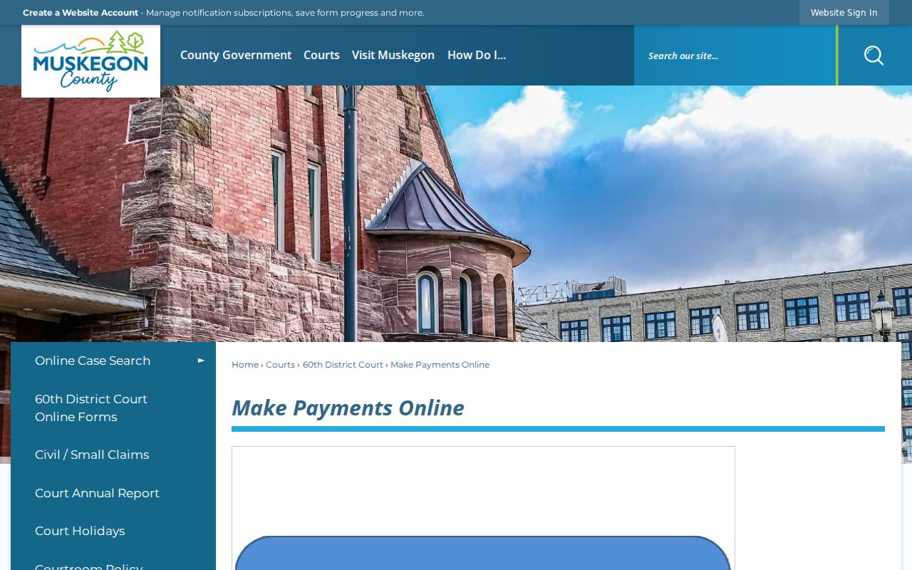 Muskegon County warrant records page warning that bench warrants cannot be paid by credit card