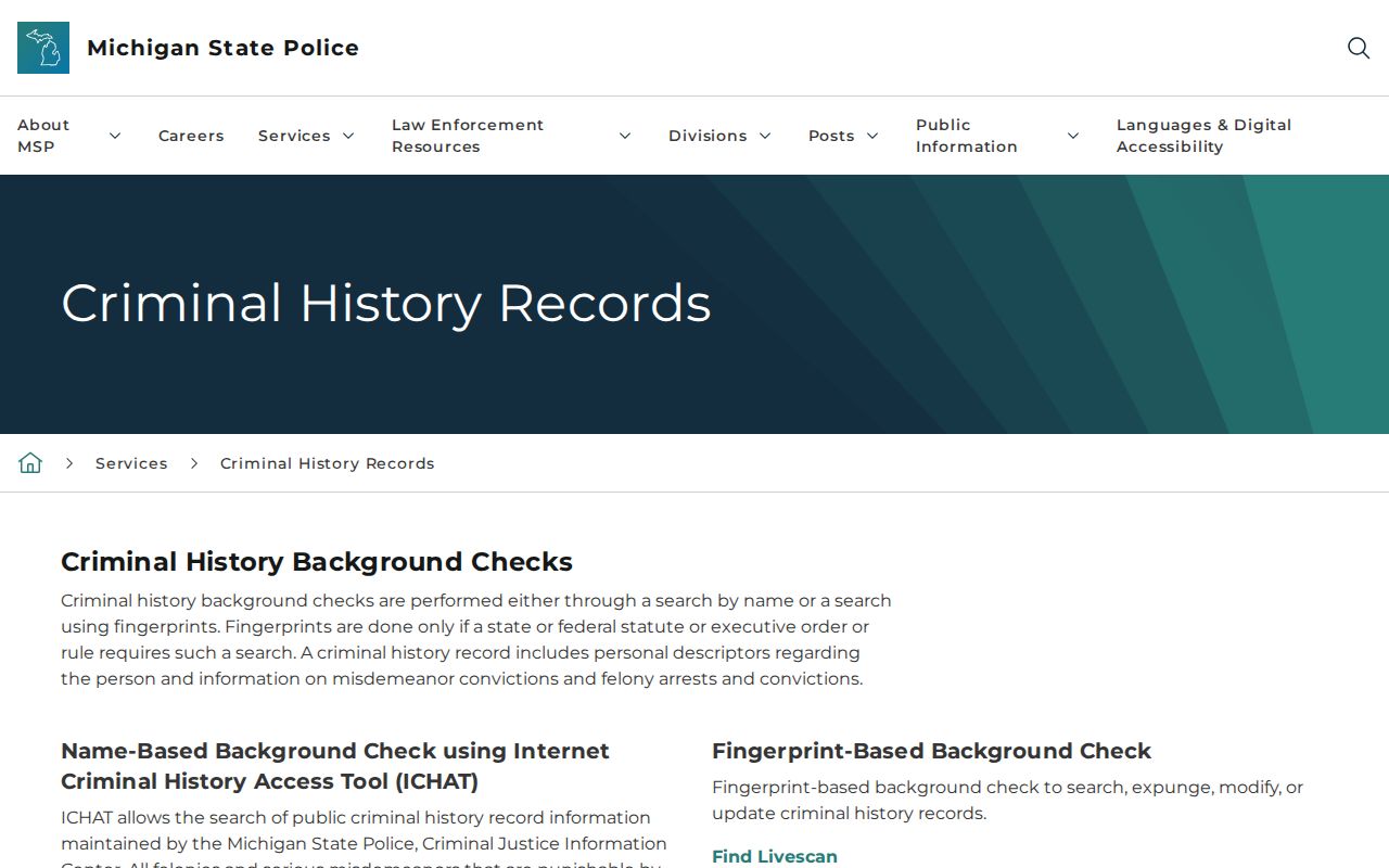 Muskegon County warrant records page showing the state criminal-history service and its warrant exclusion
